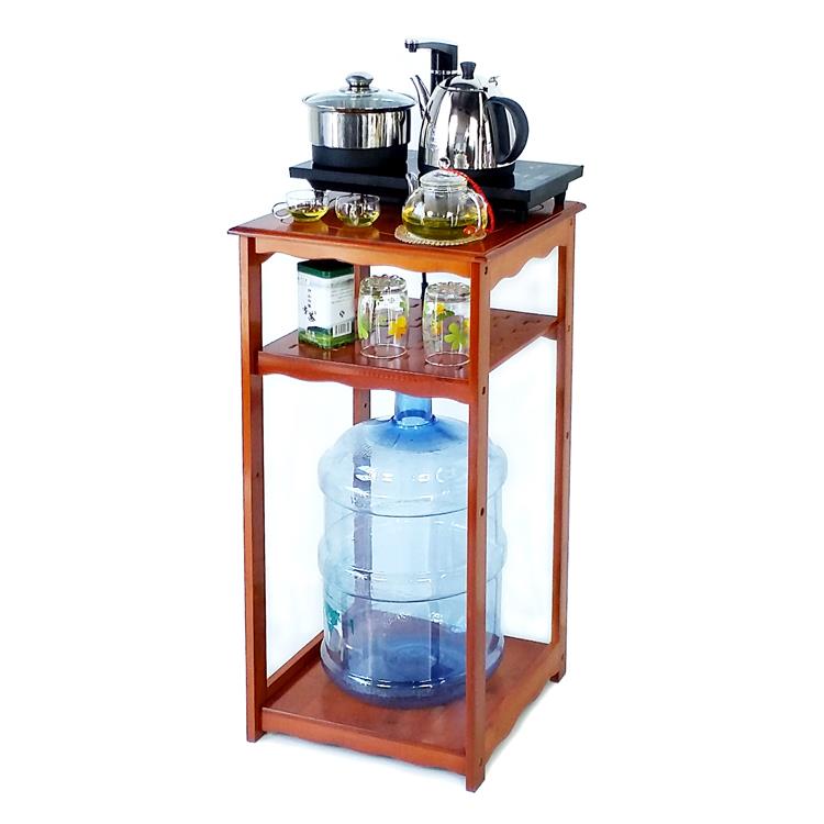 2I楠竹放水桶置物架简约现代收纳移动茶水架木质茶车办公室饮水机