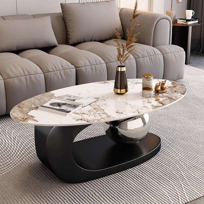 轻奢高级感家用小户型客厅岩板茶几现代简约意式网红椭圆形茶几桌