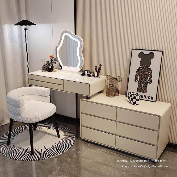 2025新款奶油风实木梳妆台卧室现代简约斗柜收纳柜一体智能化妆桌,收纳整理,烫衣板及配件,淘宝优惠券,粉丝福利购,淘宝优惠卷