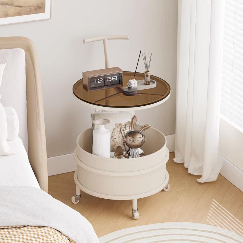 可移动床头柜简约现代卧室置物架家用收纳带滚轮推车床头桌