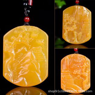 云南黄龙玉山水牌挂件男士意境山水玉牌大号挂件老黄玉山水玉挂牌