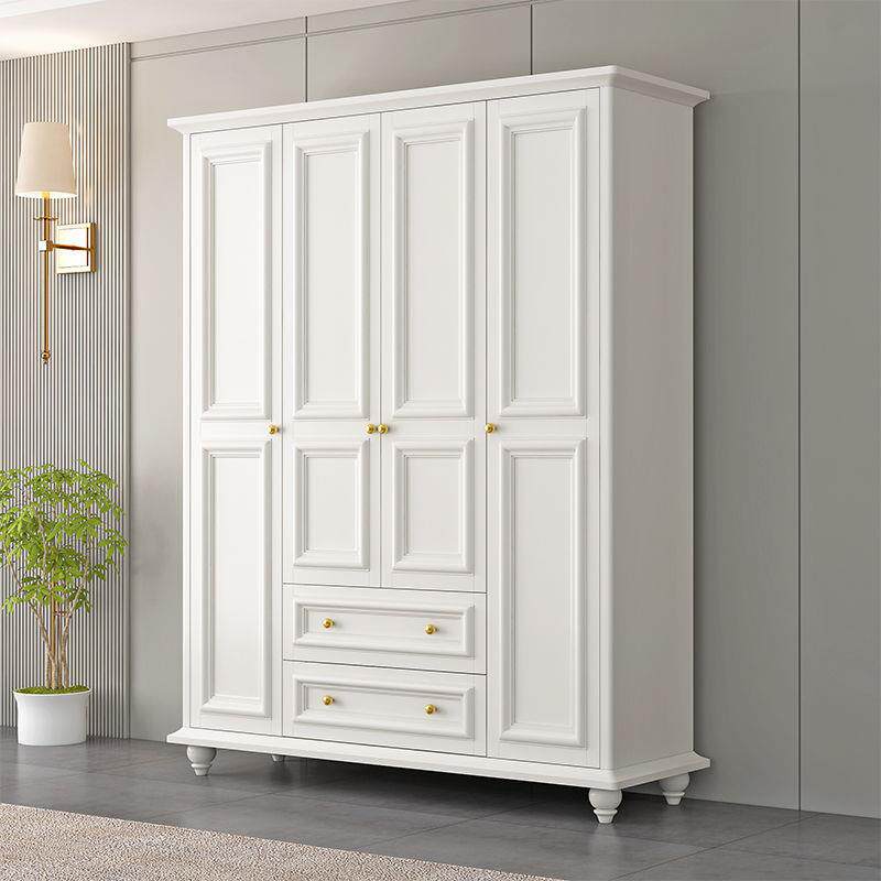 美式乡村大衣柜纯色简约实木衣橱带顶柜家用卧室带抽屉小柜子儿童