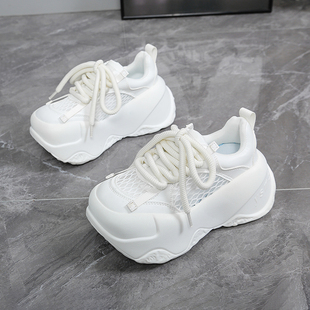 夏季厚底小白鞋子女款2026新款配裙子增高网面老爹鞋百搭透气板鞋