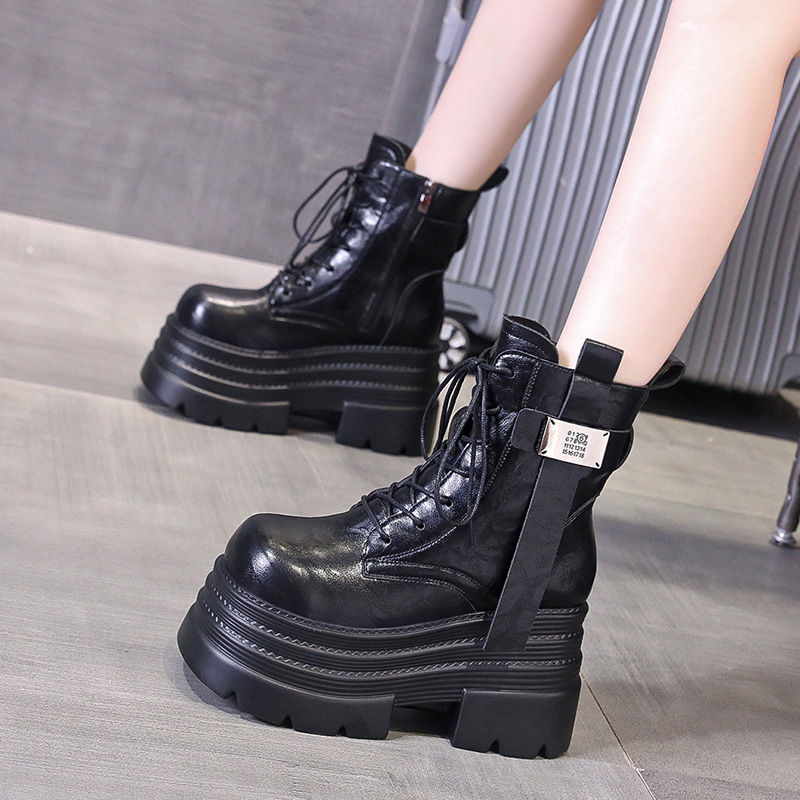 10cm内增高女鞋真皮松糕短靴