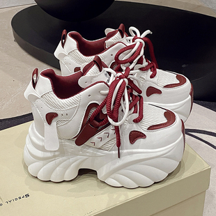 欧货女鞋2026年春季新款休闲老爹鞋厚底内增高爆款红色运动鞋女款