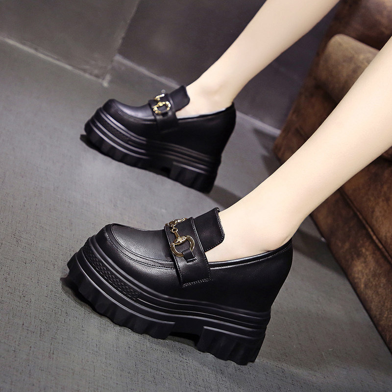 英伦小皮鞋女春秋2026新款百搭10cm内增高女鞋厚底高跟乐福鞋单鞋