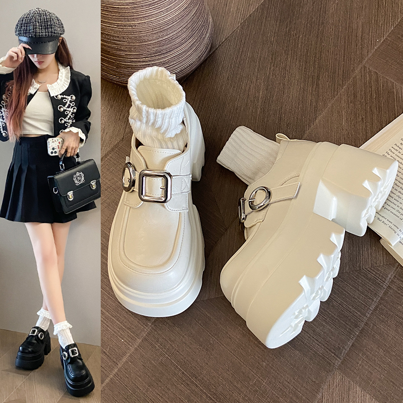 真皮百搭单鞋小个子松糕小皮鞋