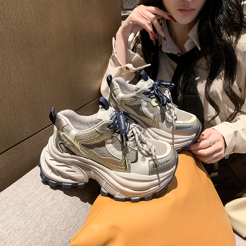 配阔腿裤老爹鞋女鞋新款2026年超火的鞋子厚底增高春季运动休闲鞋