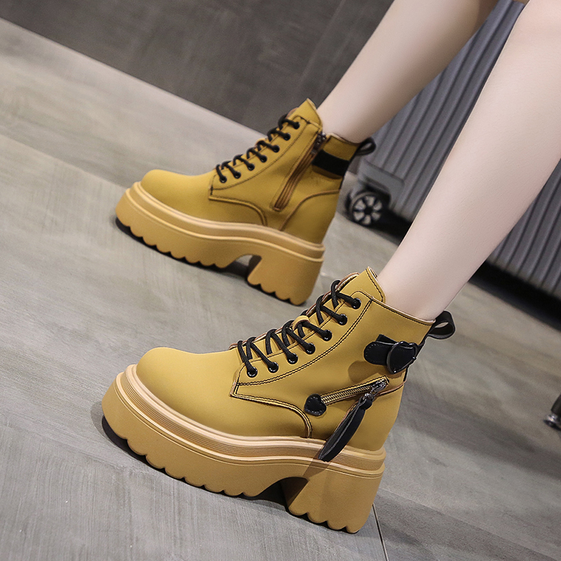 新款10cm内增高短靴复古机车靴