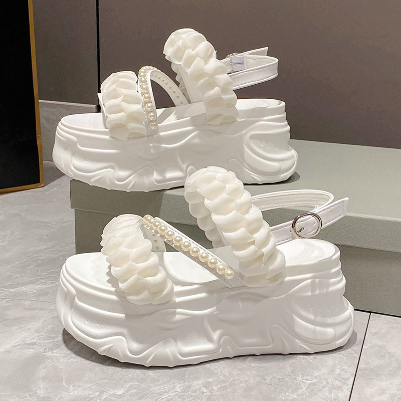 厚底凉鞋女款夏季2026新款时尚8cm内增高小个子仙女风松糕罗马鞋