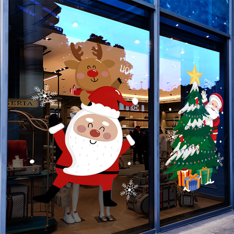 圣诞节装饰布置玻璃门贴纸
