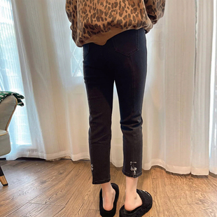 女小个子高腰显瘦 秋冬欧货八分烟管裤 克罗开叉牛仔裤 女2025年新款