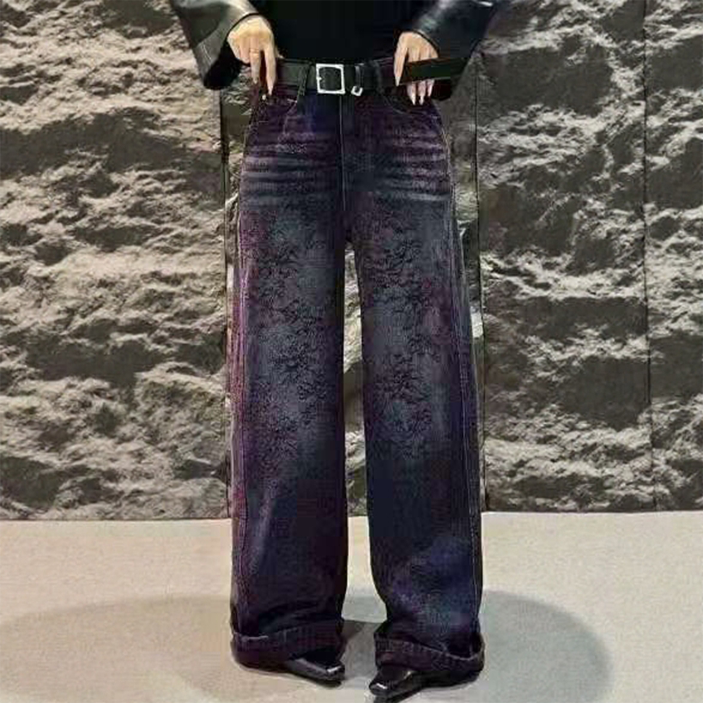 提花牛仔裤女2025年新款秋季高腰