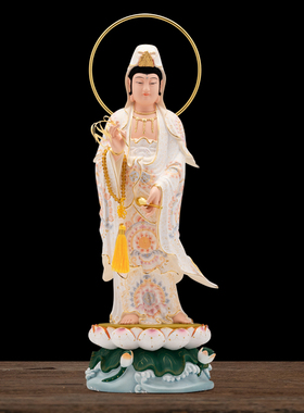 香樟木白衣观音大士普渡慈航神像站莲花观世音菩萨佛像正法明如来