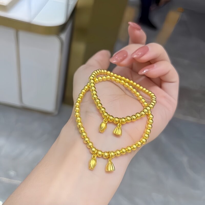 古法金包银两世欢莲蓬手链女莲花转运金珠手镯手环七夕情人节礼物