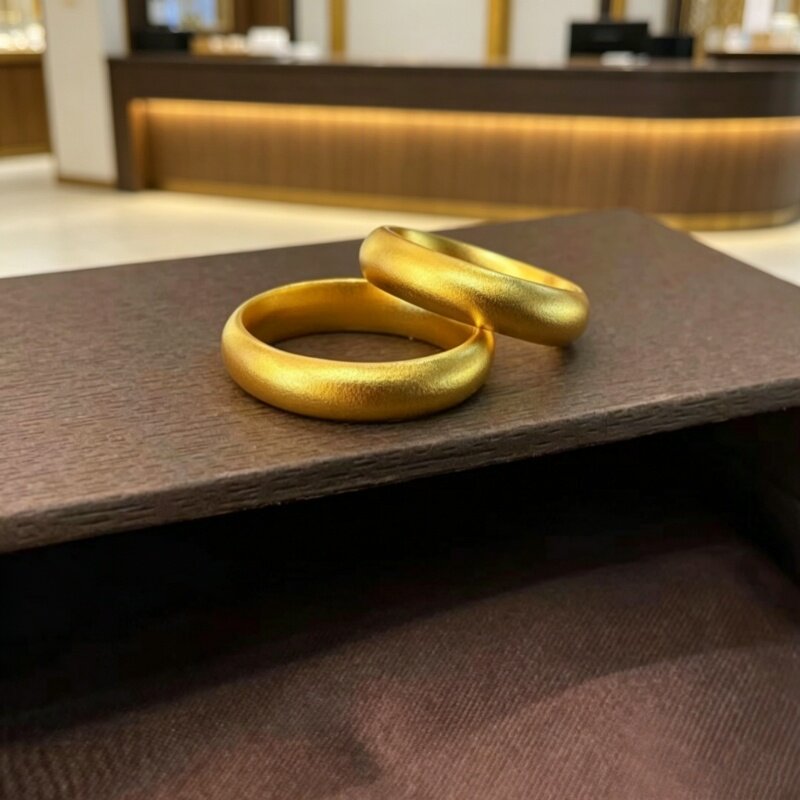金包银泥鳅背戒指男女同款古法素圈指环亮面情侣对戒尾戒节日礼物