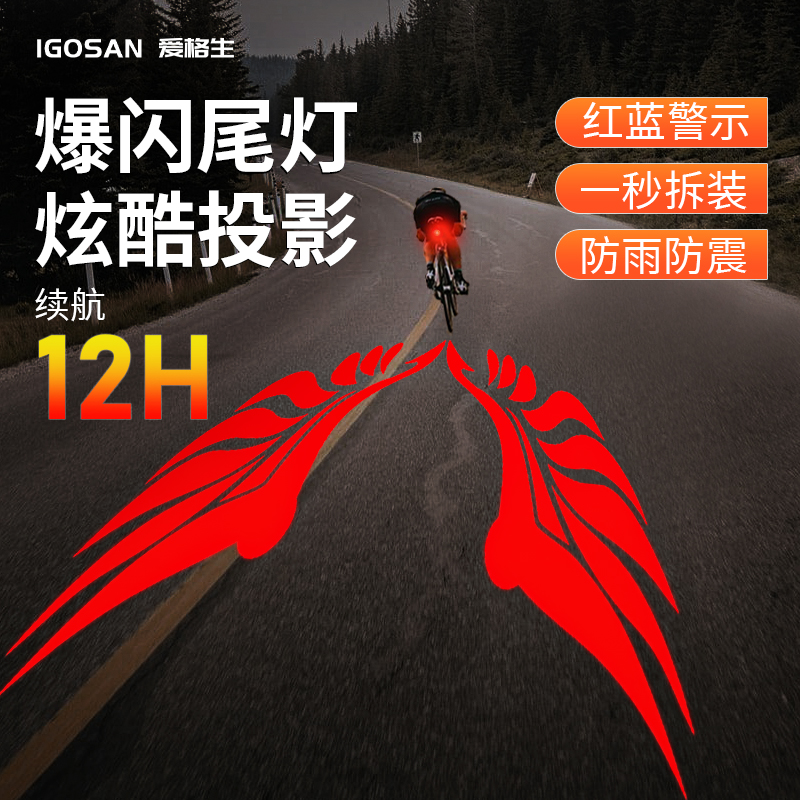 爱格生自行车创意尾灯充电夜骑灯山地公路儿童防水夜行爆闪警示灯