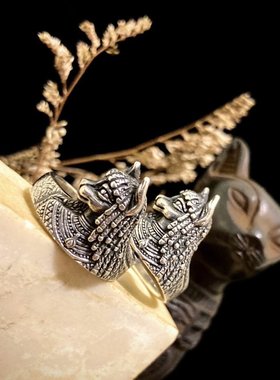 EBXBZ复古龙纹开口戒指男女金属雕花指环潮流个性饰品