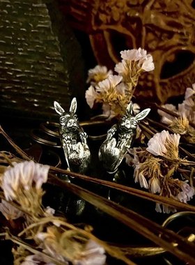 EBXBZ复古银色兔子造型开口戒指女精致小巧指环饰品