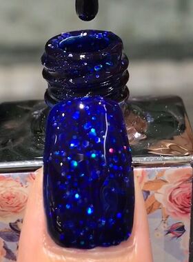 2026秋冬新款宝石蓝色爆闪七彩亮片光疗指甲油胶深蓝镭射闪钻珠光