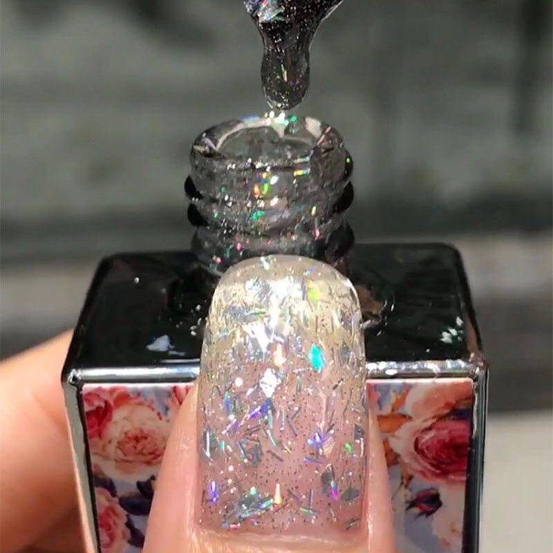 正品2025年新款银色七彩菱形镭射大小亮片爆闪亮光疗美甲指甲油胶
