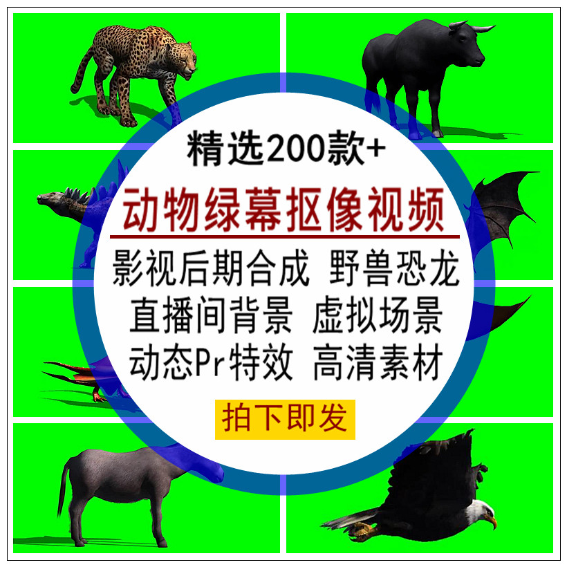 动物主题绿幕抠像视频素材库多角度野兽恐龙特效高清背景虚拟场景