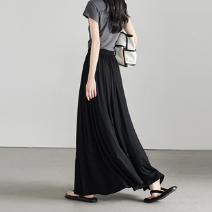 松紧腰顺滑垂感秋装 新款 黑色裙0317r 托托地半身裙女2026春装 长版