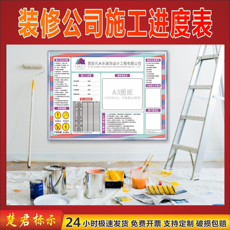 施工警示牌文明工地安全施工提示牌施工告示牌装修流程图计划警示牌