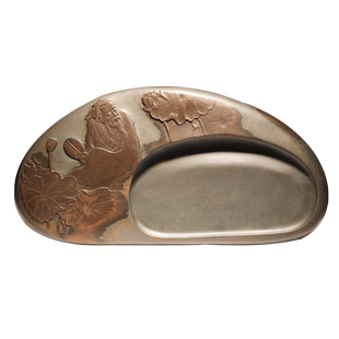 国家非遗 安徽歙砚大师手工原创亲制《爱莲说》收藏送礼佳品文房四宝高档次天然原石黑龙尾山金晕砚台