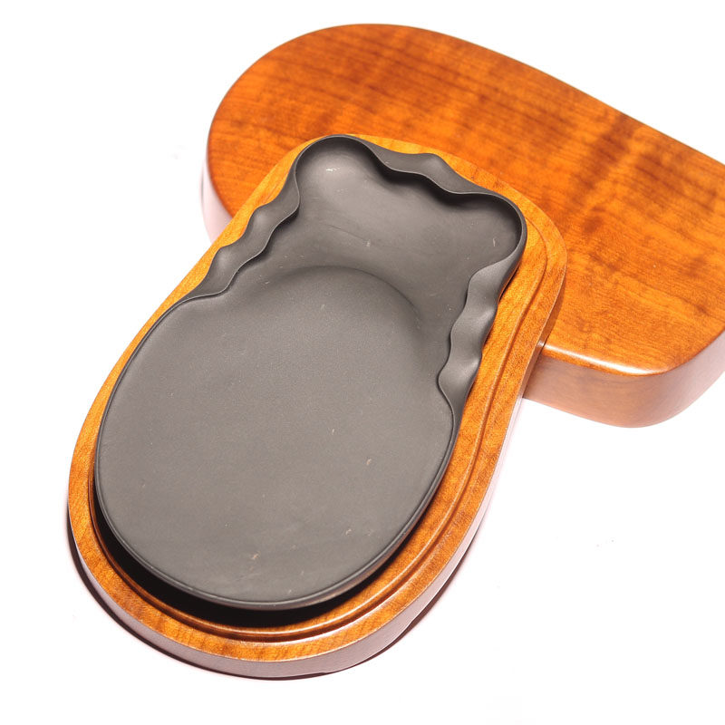 非遗珍藏高档老坑歙砚四大名坑金星坑黑龙尾天然原石蝉砚纯手工配金丝楠木盒收藏精品文房四宝砚台