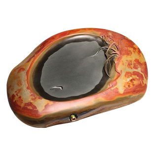 安徽正宗天然歙砚原石金晕籽料手工雕刻茶盘一图一物简约中式泡茶盘茶台茶海单层石头茶具家用干湿泡台