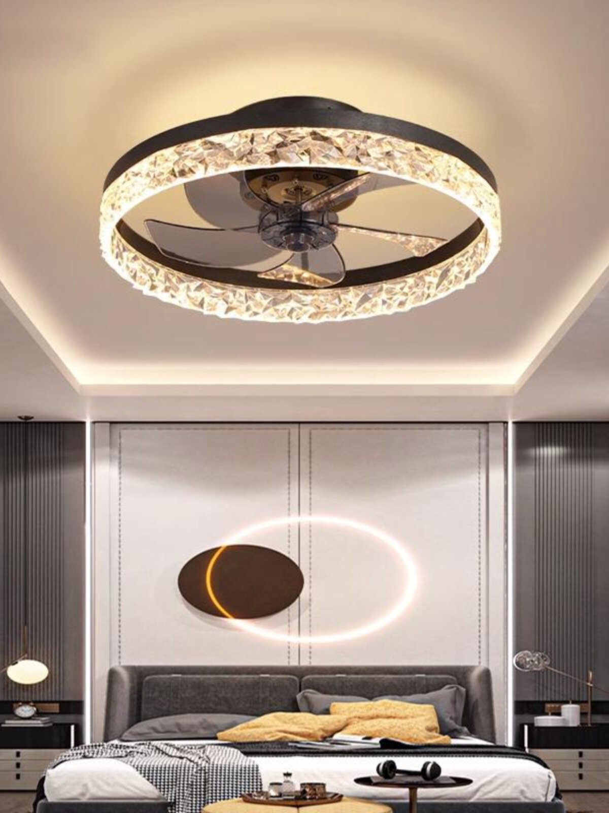 轻奢吸顶风扇灯主卧室摇头吊扇灯现代简约变频静音一体客厅餐厅灯