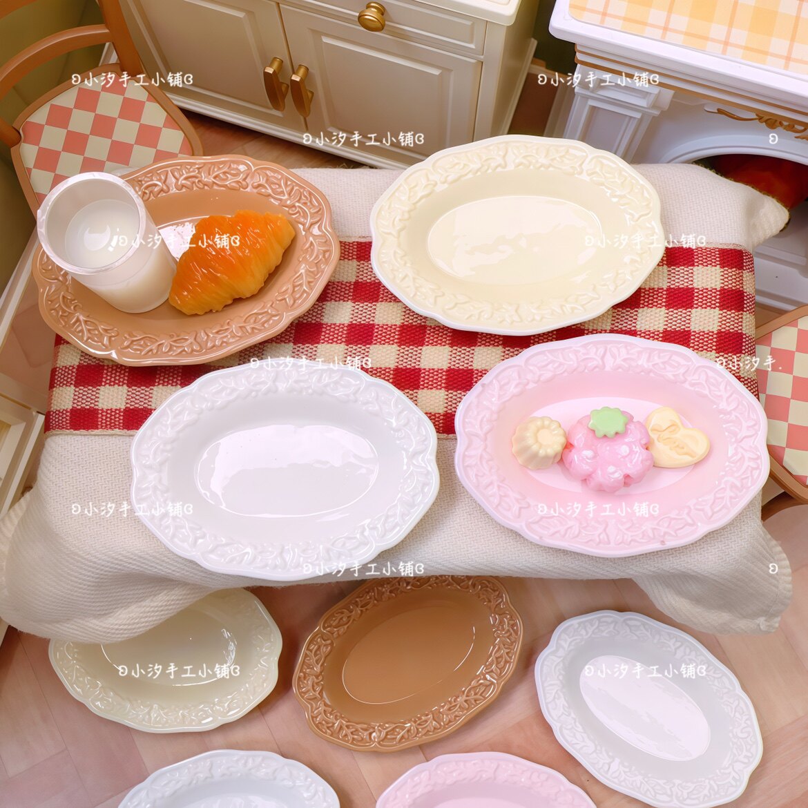 定制仿真微缩食玩椭圆盘子diy奶油胶树脂饰品配件娃屋摆件捏捏盘