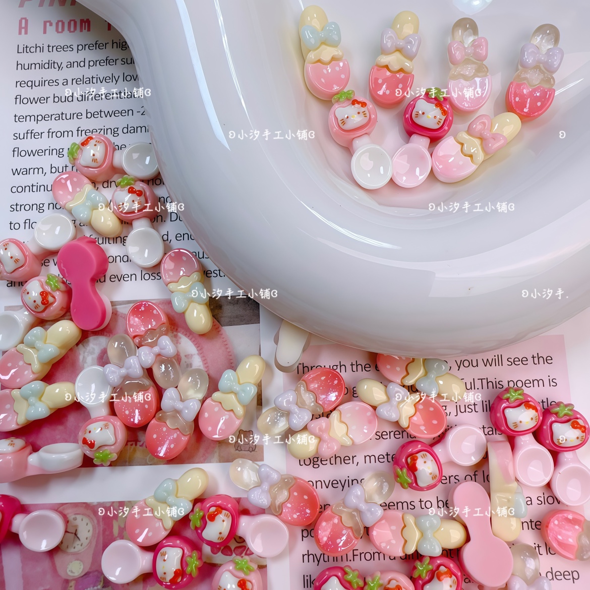 定制仿真微缩食玩迷你草莓猫咪勺子diy奶油树脂饰品配件手工发夹