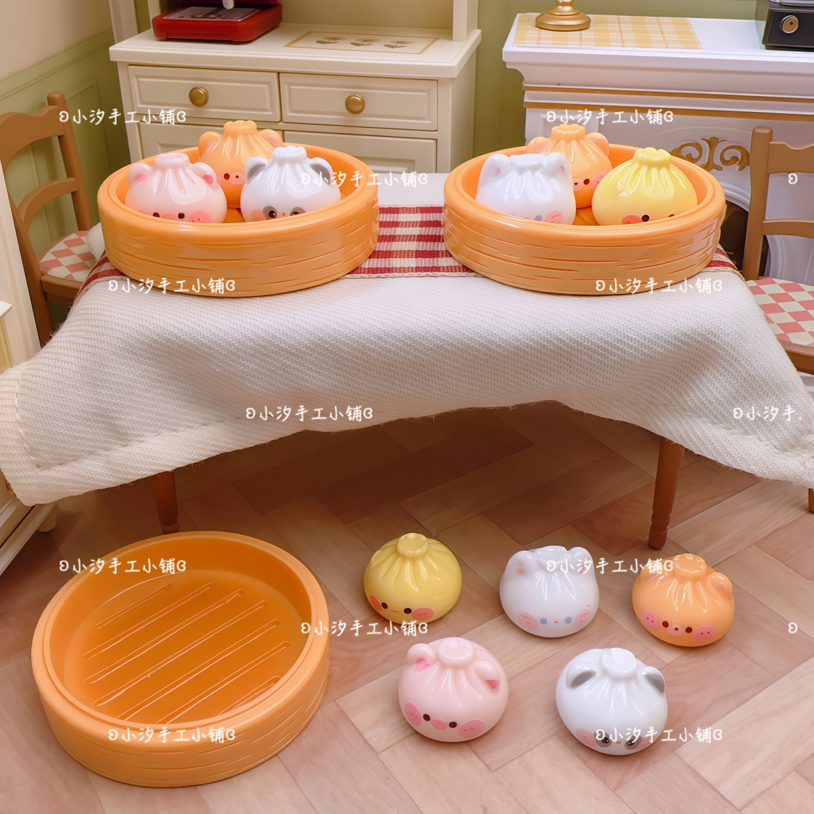 仿真微缩食玩蒸笼卡通包子diy奶油胶树脂饰品配件娃屋摆件捏捏盘