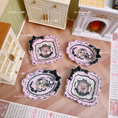 定制仿真微缩蝴蝶结小狗盘子diy奶油胶树脂饰品配件摆件捏捏盘子