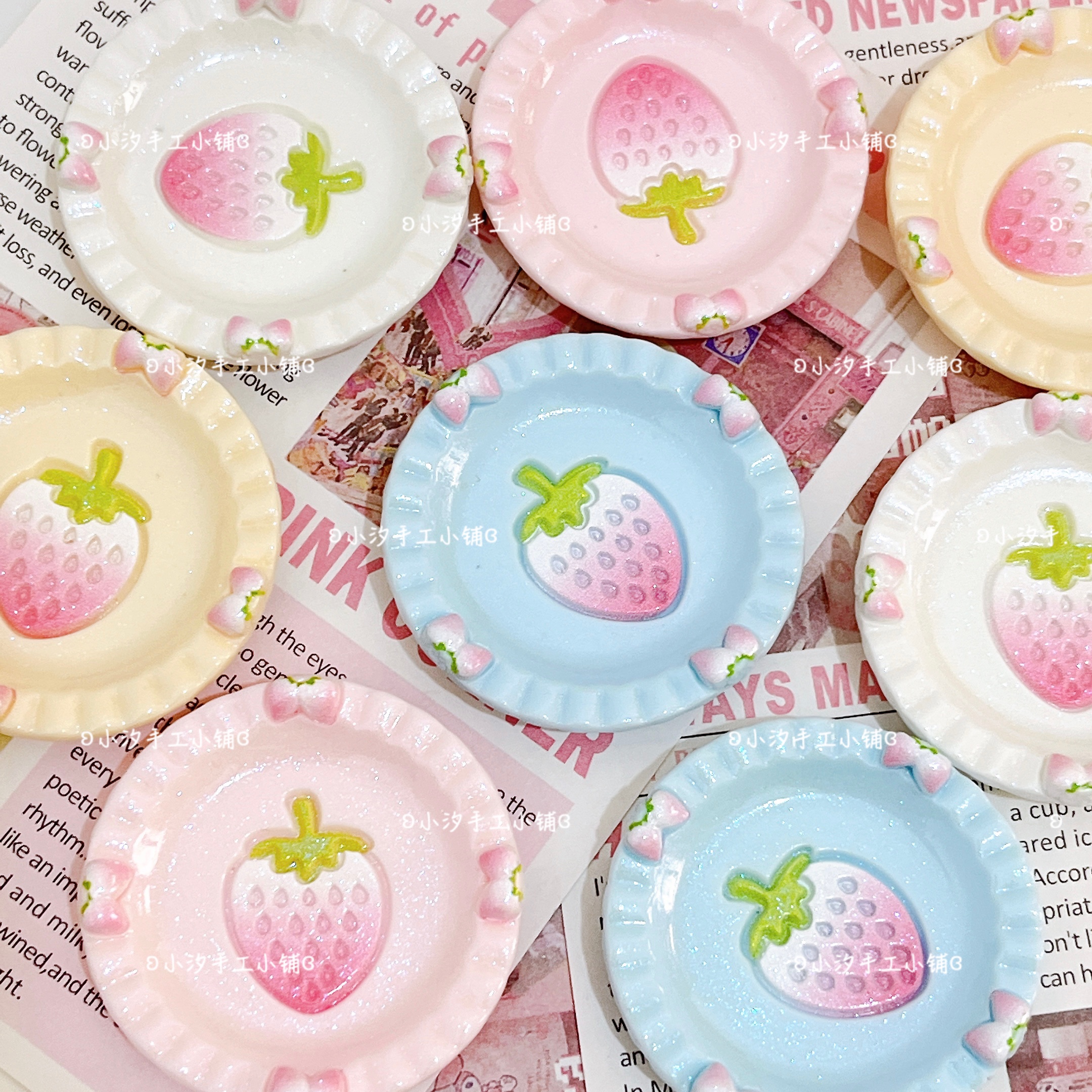 定制仿真微缩草莓圆盘diy奶油胶树脂饰品配件娃娃屋摆件捏捏盘子