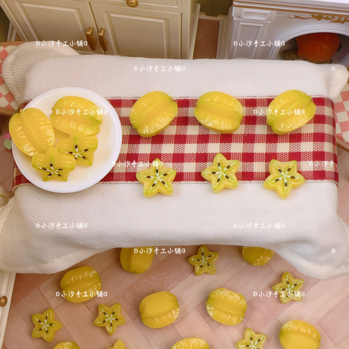 仿真微缩食玩杨桃切片diy奶油胶树脂饰品配件娃屋摆件手工冰箱贴