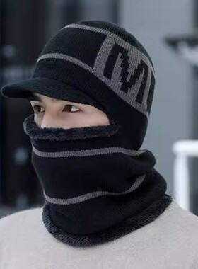 围脖帽子一体男款秋冬季骑车