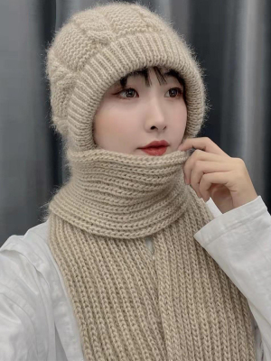 帽子围巾一体女士冬季加绒厚