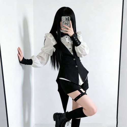 王子lolita燕尾马甲衬衫短裤套装
