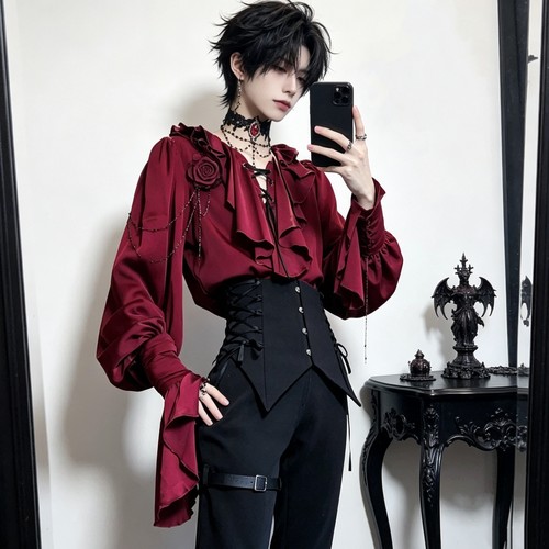 Lolita王子系长袖衬衫红色基佬装