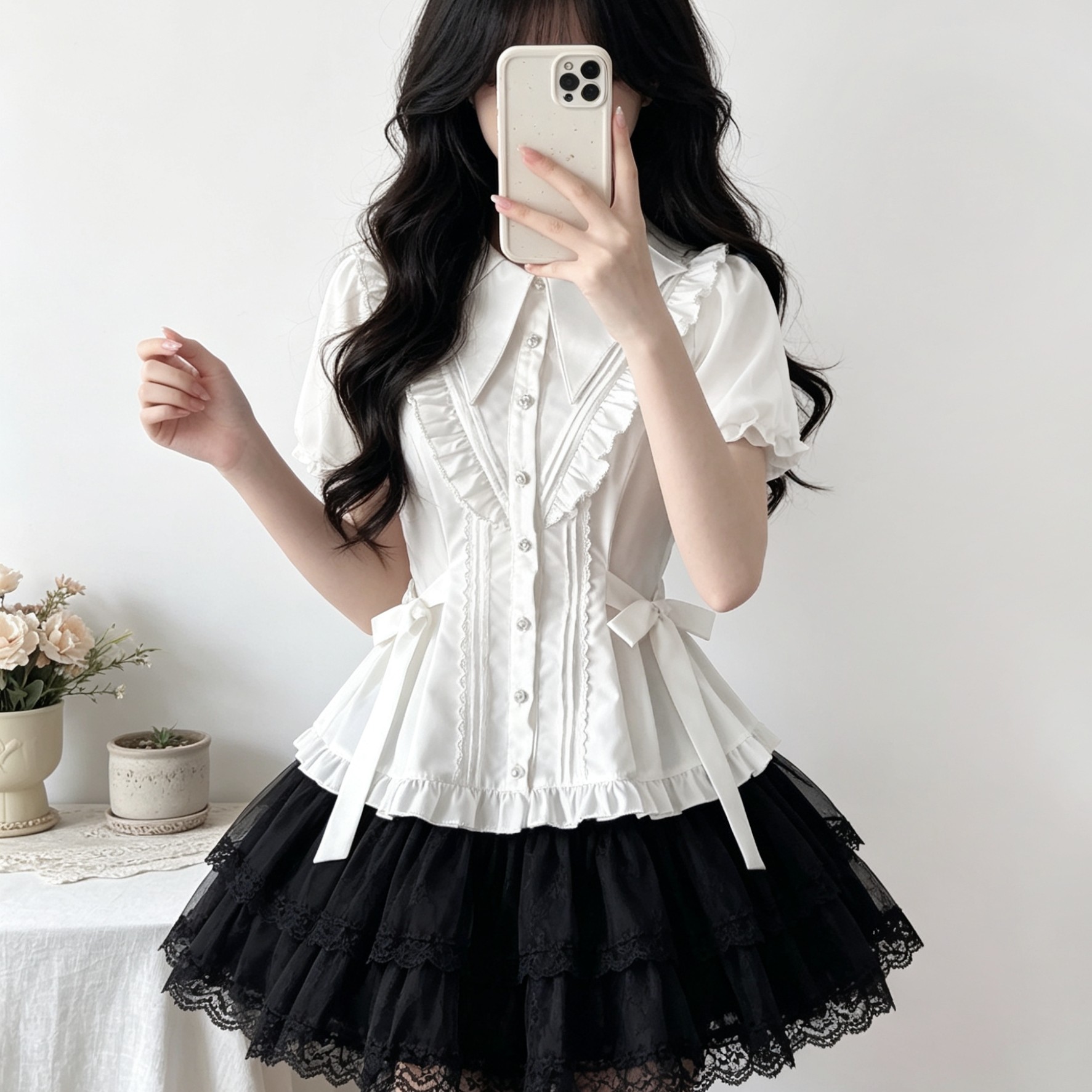 lolita古早衬衫接袖内搭收腰衬衣图片