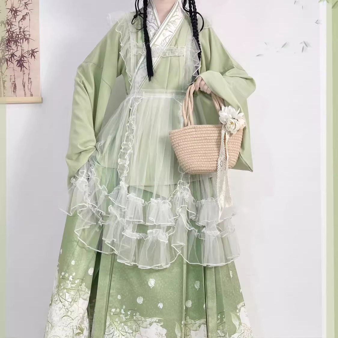 汉洋折衷绿色汉服洛丽塔汉元素夏