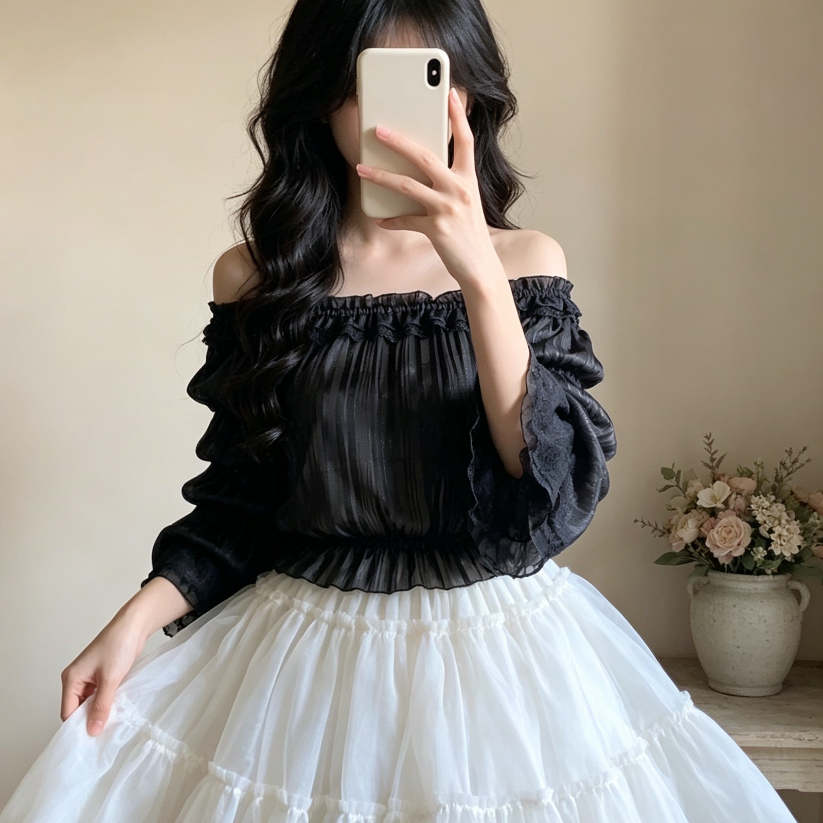 lolita内搭一字肩圆领上衣女黑色法式复古宫廷风蕾丝洛丽塔衬衫夏