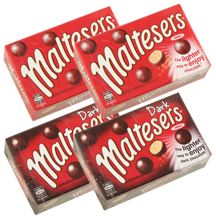 4盒澳洲进口零食Maltesers麦提莎牛奶黑巧克力夹心儿童糖果麦丽素