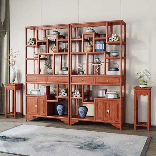 实木仿古博古架多宝阁中式书架办公室商铺隔断架茶柜摆件架陈列柜