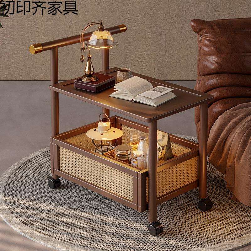 边几移动小推车茶几沙发侧边柜桌子复古小型床头柜带轮收纳置物架