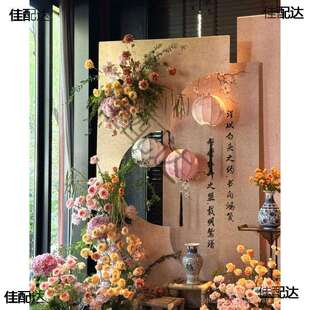 新中式婚庆布艺铁架圆形灯笼室内外节日装饰街区布景婚礼布置广告