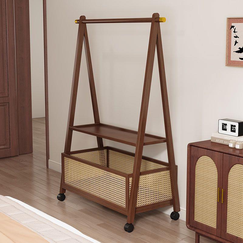 立式收纳置物架脏衣篓藤编挂衣架子移动简易衣架落地衣帽架多功能